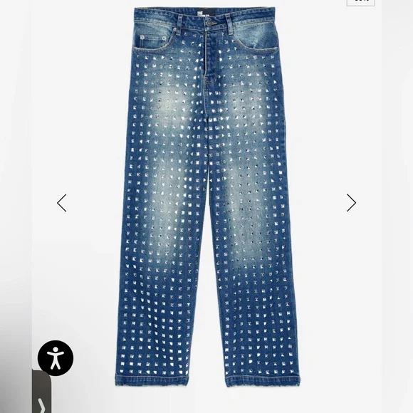 $675 NWT THE KOOPLES Studded Denim Blue Jeans FR 40 US 8 10